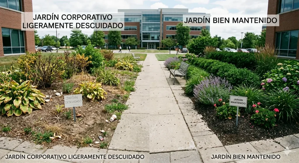 Jardin Bien y mal mantenido