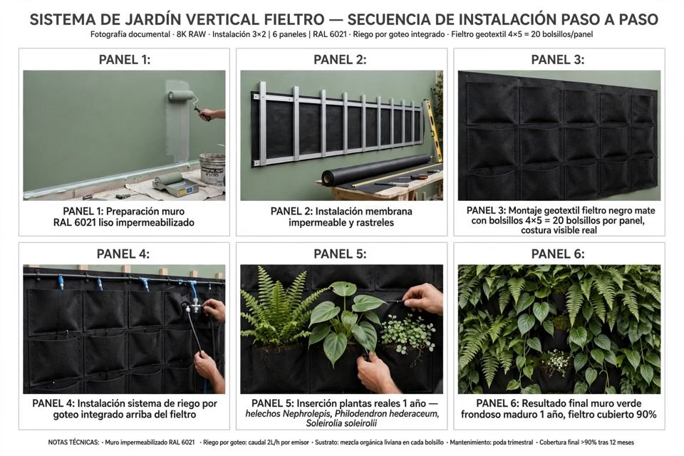 Proceso base de instalacion de jardin vertical verdis